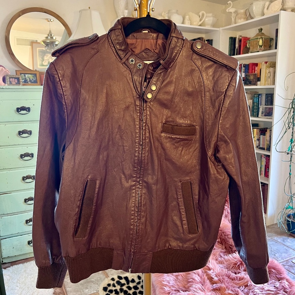 Vintage Maroon Leather Member's Only Style Jacket